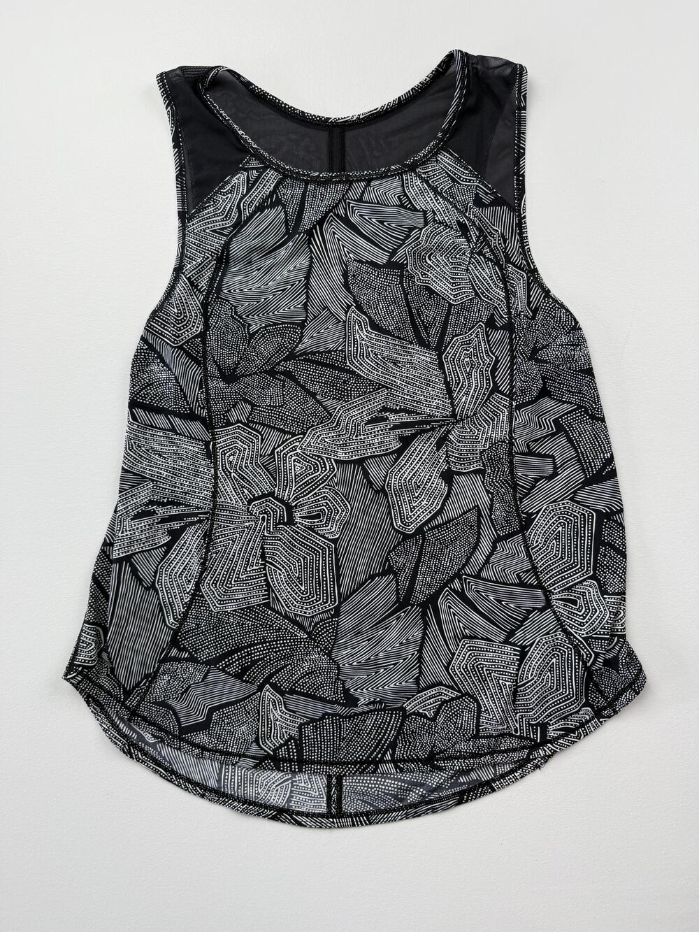 Lululemon Tank Top Womens Black Floral Mesh Racerback Athletic Workout Read